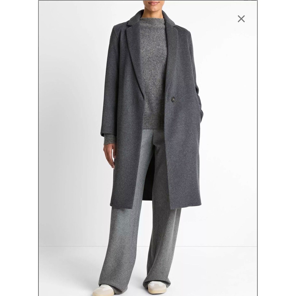 Vince Charcoal Gray Wool Blend Straight Coat $798 Mid-Length Women's XS